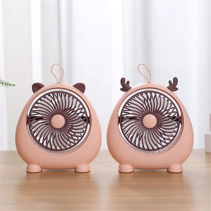 MEILISOON Rechargeable Summer Mini Desktop Fan Cooler Cute Cartoon 2-Speed Cooling Fan - Pink - 3