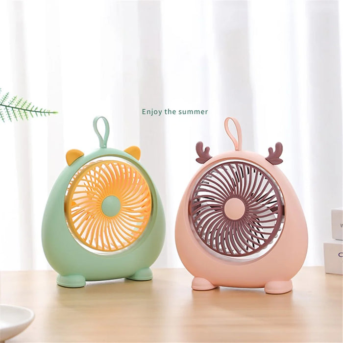 MEILISOON Rechargeable Summer Mini Desktop Fan Cooler Cute Cartoon 2-Speed Cooling Fan - Pink - 4