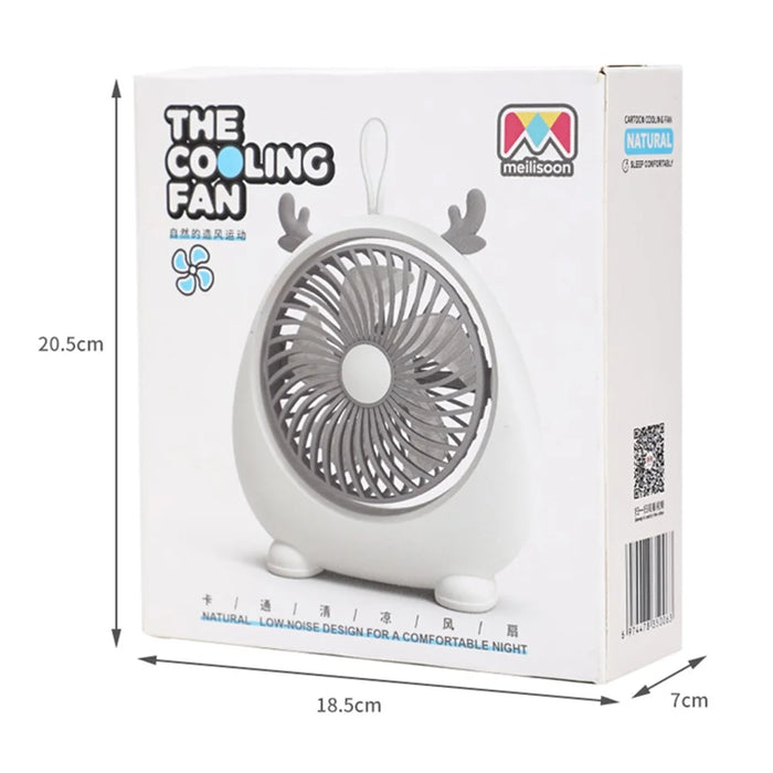 MEILISOON Rechargeable Summer Mini Desktop Fan Cooler Cute Cartoon 2-Speed Cooling Fan - Pink - 7