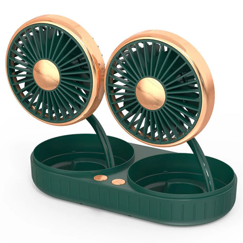 Universal Car Cooling Fan USB Dual Head Dashboard Fan 360-degree Rotatable 3 Speed Fans for SUV RV Boat Auto Vehicles - Black / Green / Gold - 1