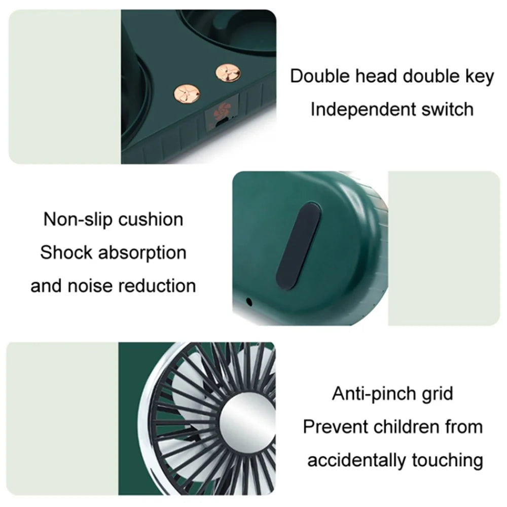 Universal Car Cooling Fan USB Dual Head Dashboard Fan 360-degree Rotatable 3 Speed Fans for SUV RV Boat Auto Vehicles - Black / Green / Gold - 7