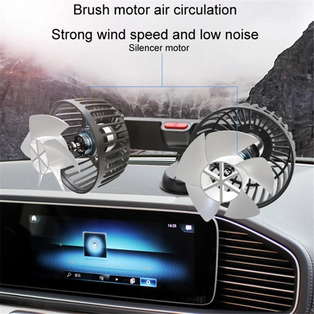 F4206 3 Gears Adjustable Sucker Car Fan 360 Degree Rotatable Double Head Air Fan - 4