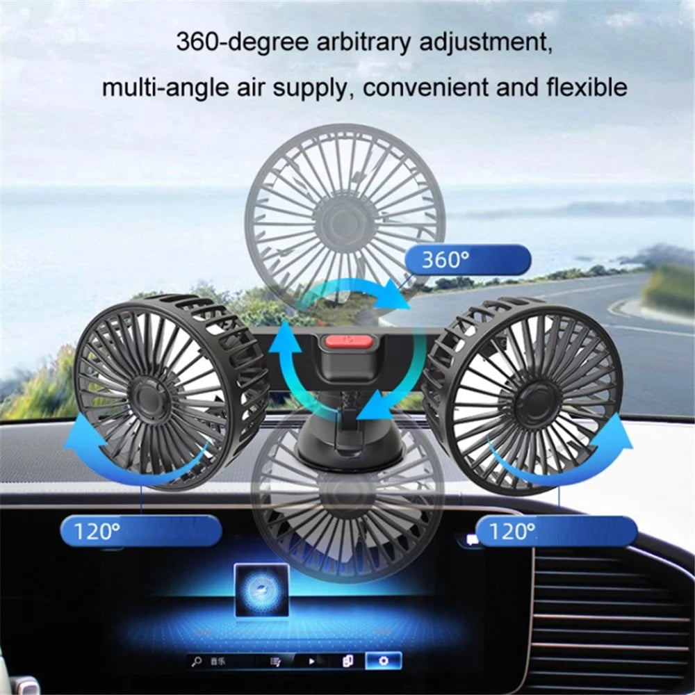 F4206 3 Gears Adjustable Sucker Car Fan 360 Degree Rotatable Double Head Air Fan - 7