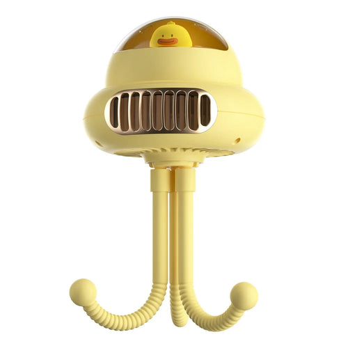 Cartoon Octopus Flexible Tripod Baby Stroller Fan Night Light Summer Fan Cooler, 4000mAh Battery - Yellow - 1