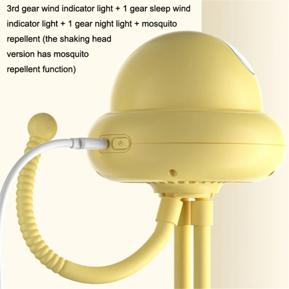 Cartoon Octopus Flexible Tripod Baby Stroller Fan Night Light Summer Fan Cooler, 4000mAh Battery - Yellow - 4