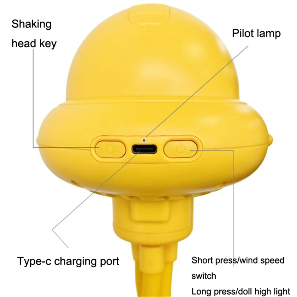 Cartoon Octopus Flexible Tripod Baby Stroller Fan Night Light Summer Fan Cooler, 4000mAh Battery - Yellow - 6