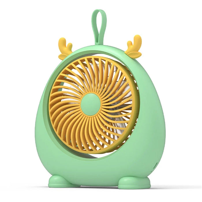 Cute Deer Ear Design Cooling Fan USB Power Home Office Portable Fan with 3 Wine Speed Adjustments, Size L - Green - 1