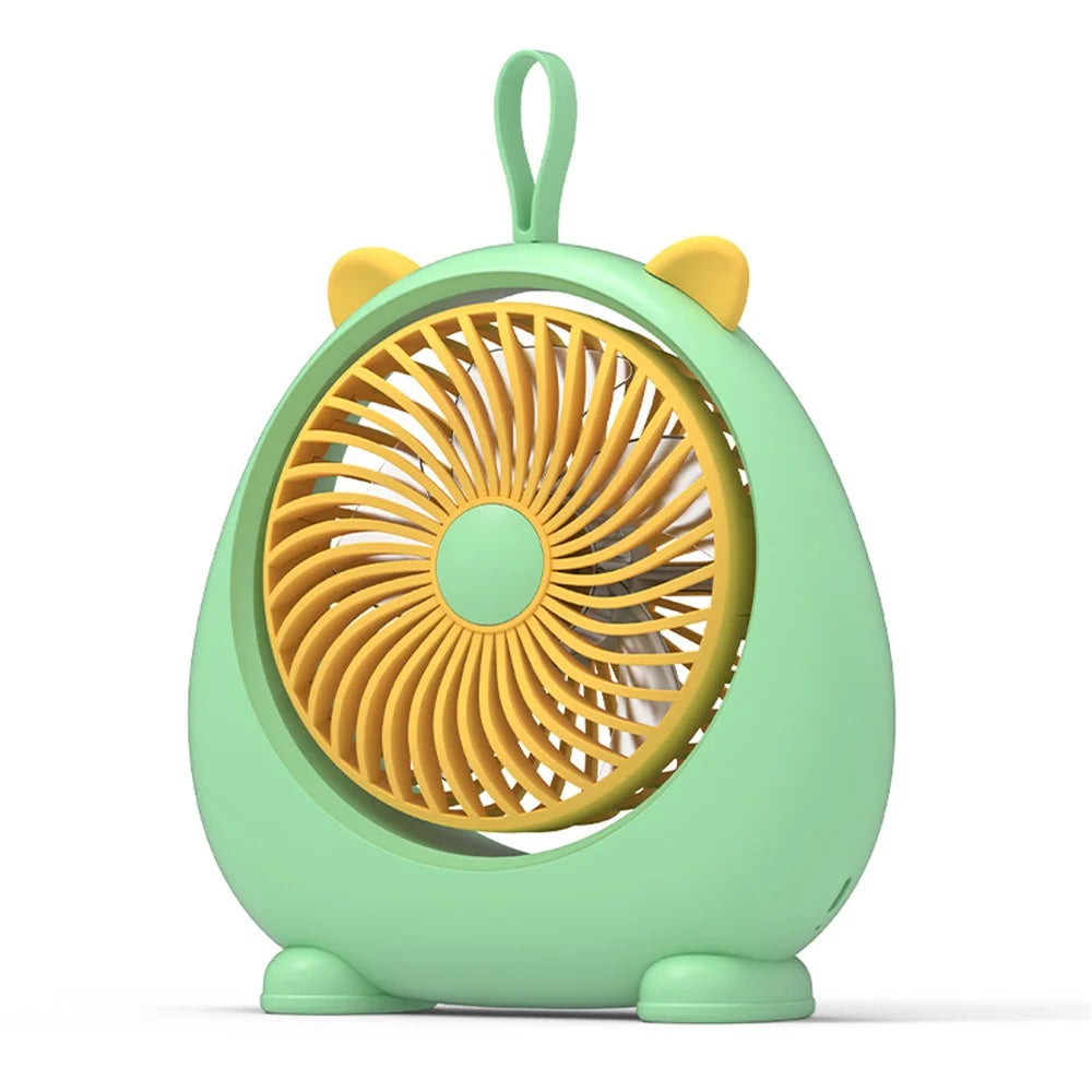 Cute Cat Ear Design Portable Fan USB Rechargeable Cooling Fan with 3 Wine Speed Adjustments, Size L - Green - 1