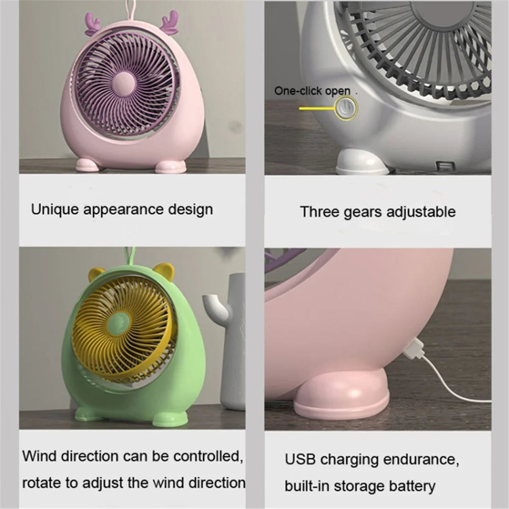 Cute Cat Ear Design Portable Fan USB Rechargeable Cooling Fan with 3 Wine Speed Adjustments, Size L - Green - 6