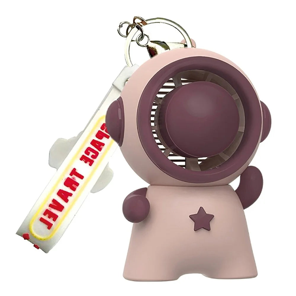 Astronaut Shape Small Fan 3 Gears Low Noise Portable Handheld Fan with Keychain - Pink - 1
