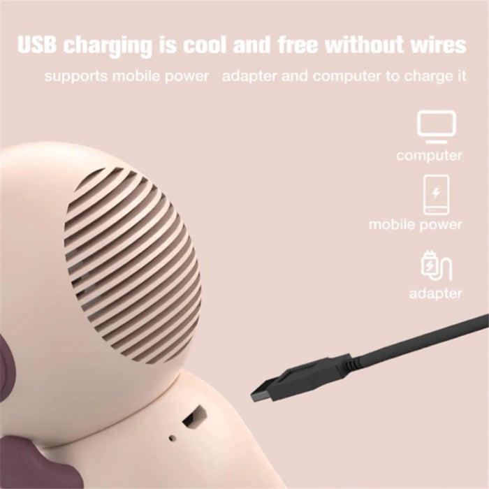 Astronaut Shape Small Fan 3 Gears Low Noise Portable Handheld Fan with Keychain - Pink - 5