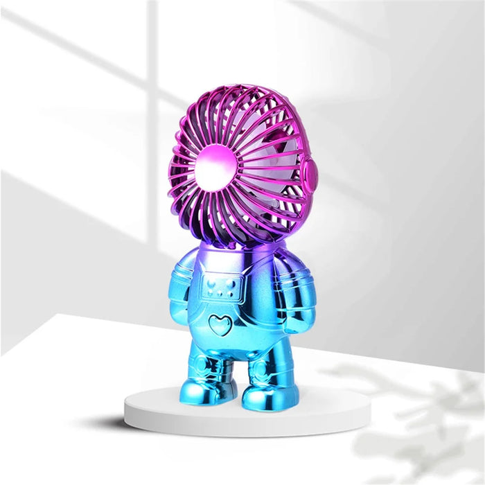 Electroplating Astronaut ABS Mini Handheld Desktop Fan Summer Fan Cooler with Gradient Light - Rose - 2