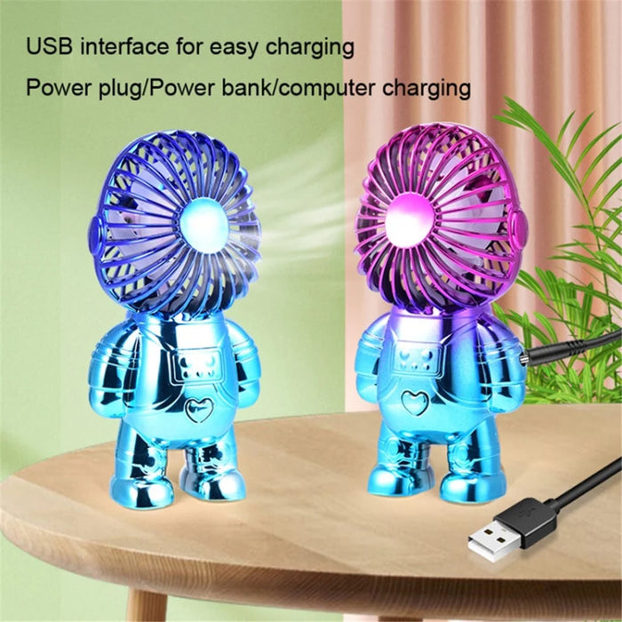 Electroplating Astronaut ABS Mini Handheld Desktop Fan Summer Fan Cooler with Gradient Light - Rose - 3