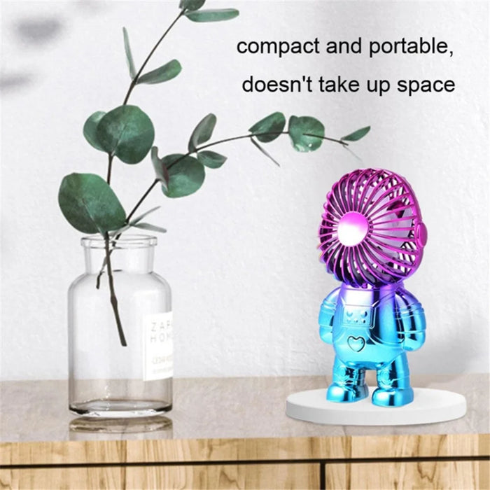 Electroplating Astronaut ABS Mini Handheld Desktop Fan Summer Fan Cooler with Gradient Light - Rose - 4