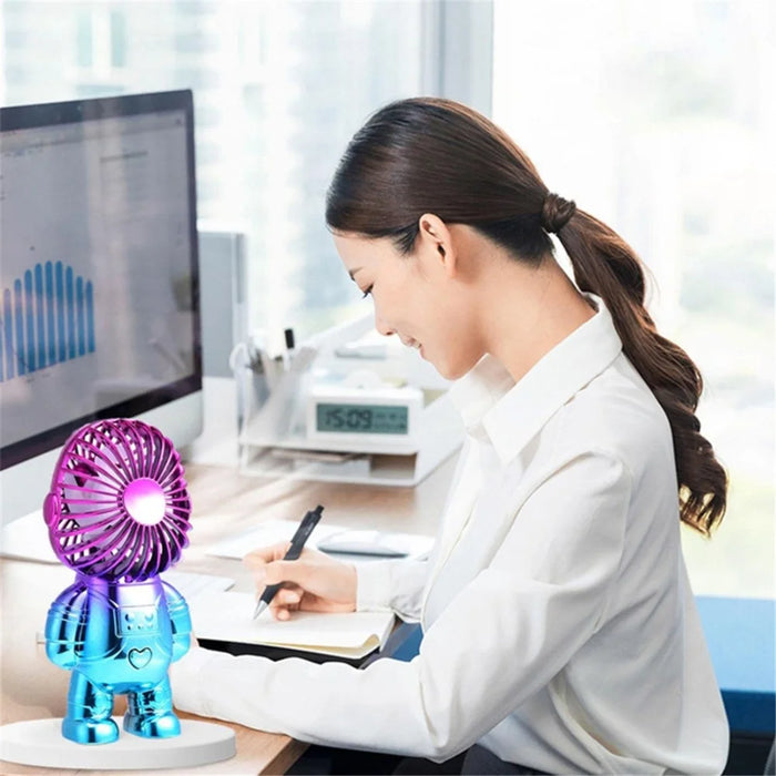 Electroplating Astronaut ABS Mini Handheld Desktop Fan Summer Fan Cooler with Gradient Light - Rose - 5