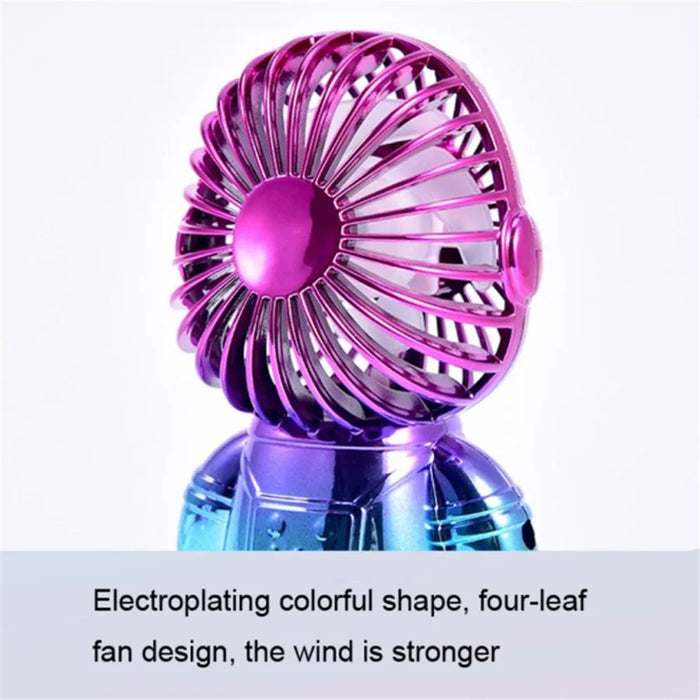 Electroplating Astronaut ABS Mini Handheld Desktop Fan Summer Fan Cooler with Gradient Light - Rose - 6