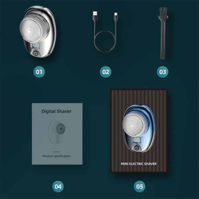Portable Electric Razor Digital Display Mini Waterproof ABS Rechargeable Cordless Shaver - Silver - 7