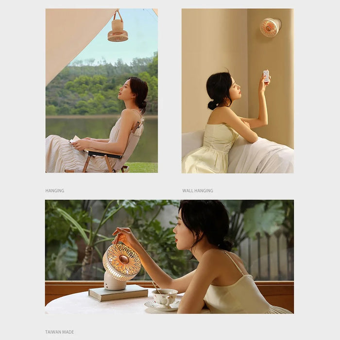 SOTHING Muguet Multifunction Desktop Fan USB Powered Night Light Ceiling Fan with Remote Control, EU Plug - Apricot - 3