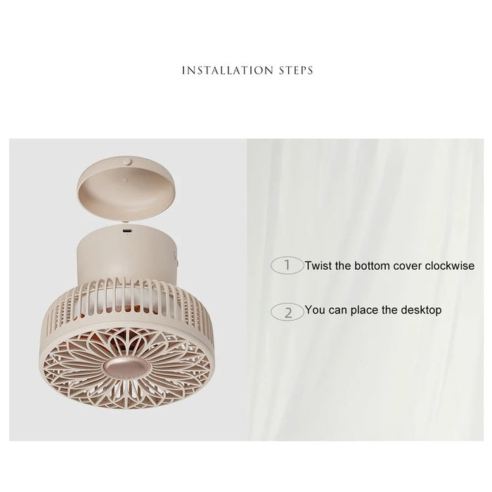 SOTHING Muguet Multifunction Desktop Fan USB Powered Night Light Ceiling Fan with Remote Control, EU Plug - Apricot - 6