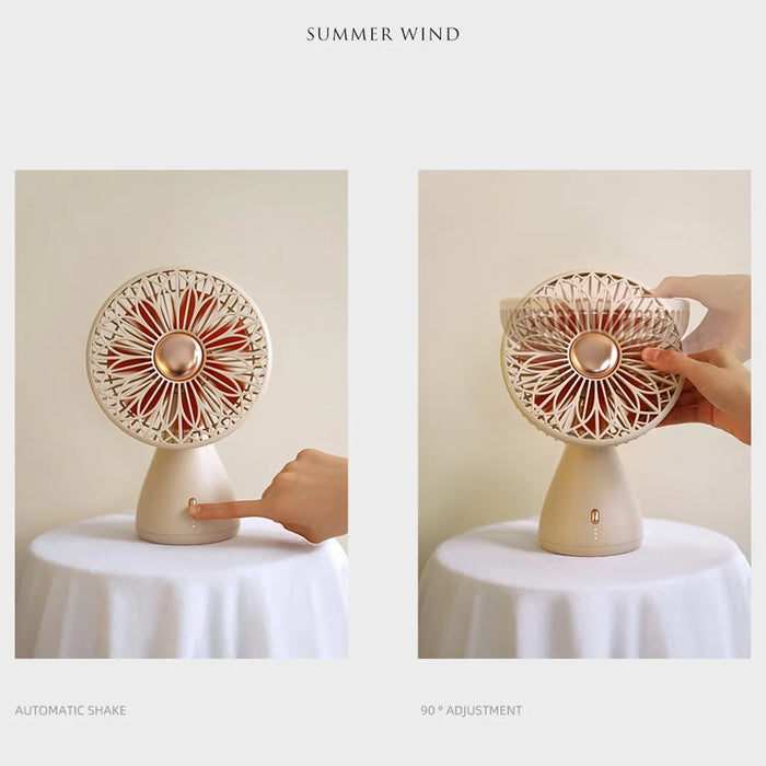 SOTHING Bridal Bouquet Desktop Fan Shaking Head USB Rechargeable Cooling Fan - Apricot - 5
