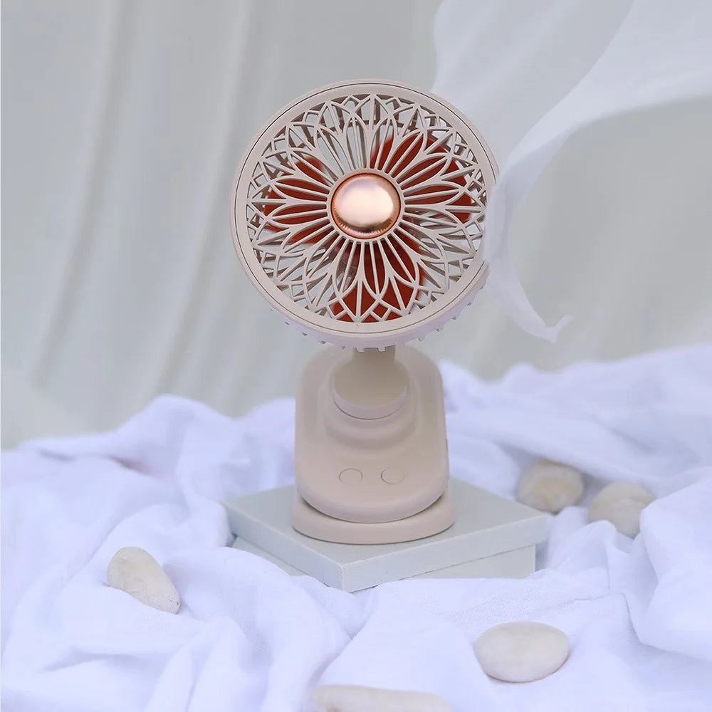 SOTHING Galsang Flower Clip-on Fan USB Rechargeable Desktop Mute Cooler Fan, 2000mAh - Apricot - 5