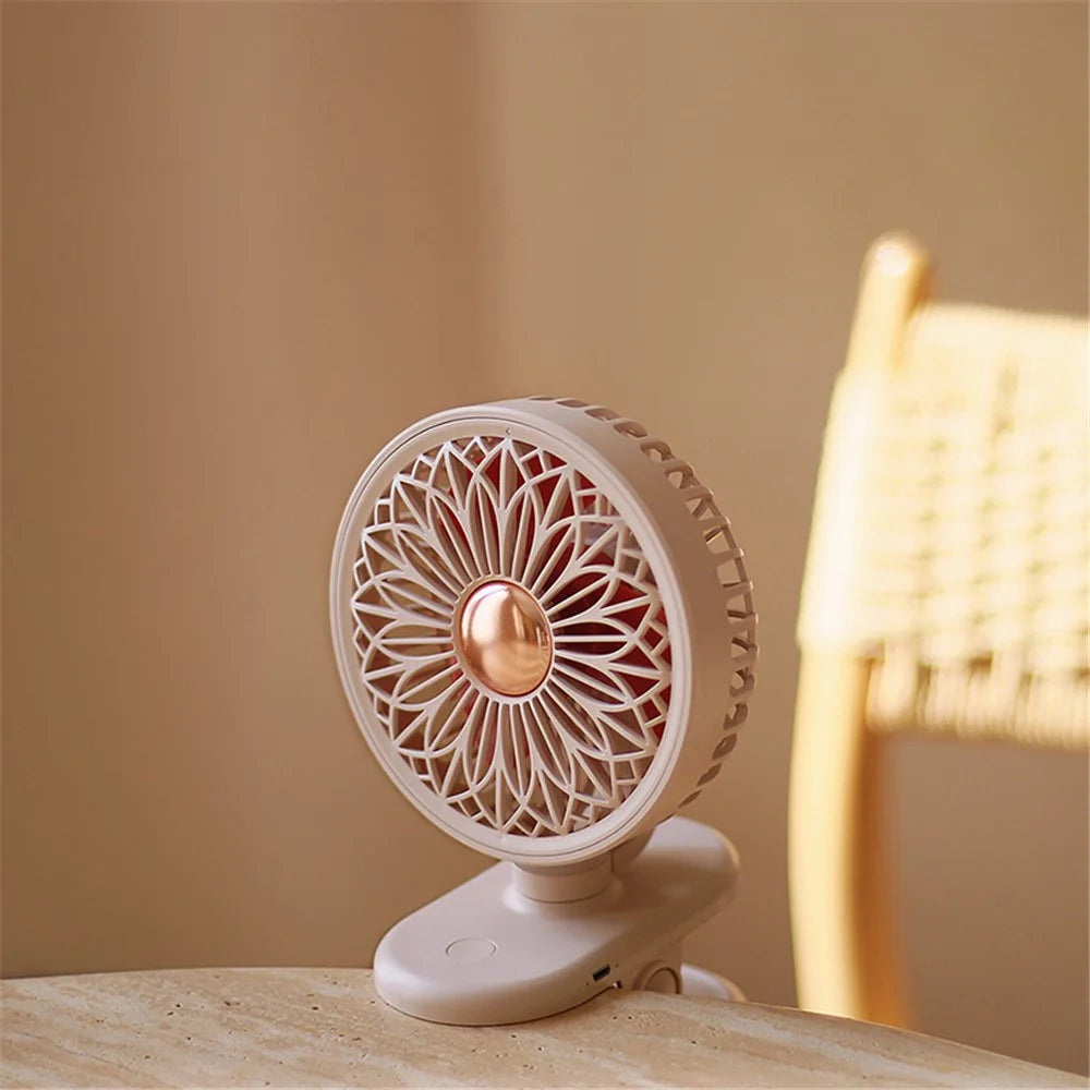 SOTHING Galsang Flower Clip-on Fan USB Rechargeable Desktop Mute Cooler Fan, 2000mAh - Apricot - 7