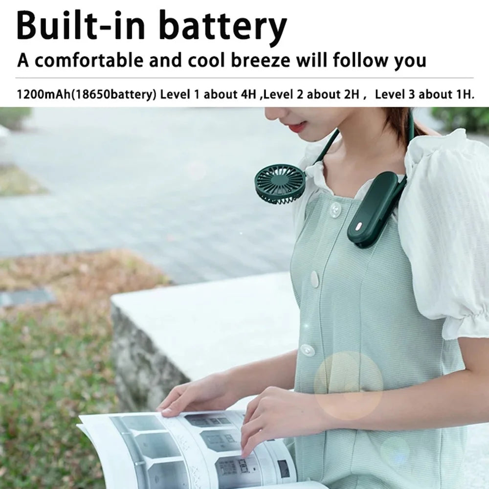 N2 Portable Handheld Fan Brushless Motor Neck-Mounted Mini Cooling Fan - Green - 2