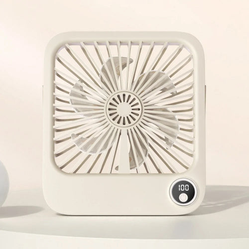 W30 Battery-Powered Digital Display Cooling Fan Portable Quiet Mini Desktop Fan - Beige - 1