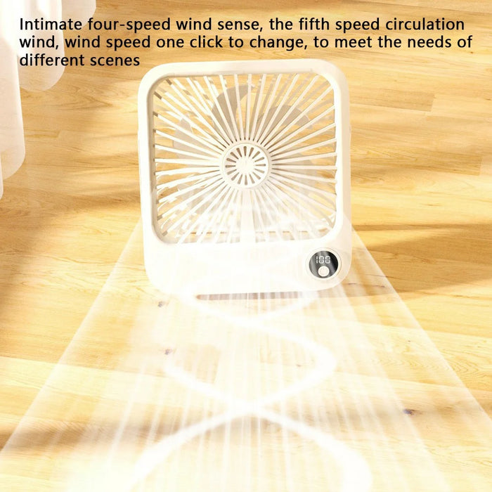W30 Battery-Powered Digital Display Cooling Fan Portable Quiet Mini Desktop Fan - Beige - 6