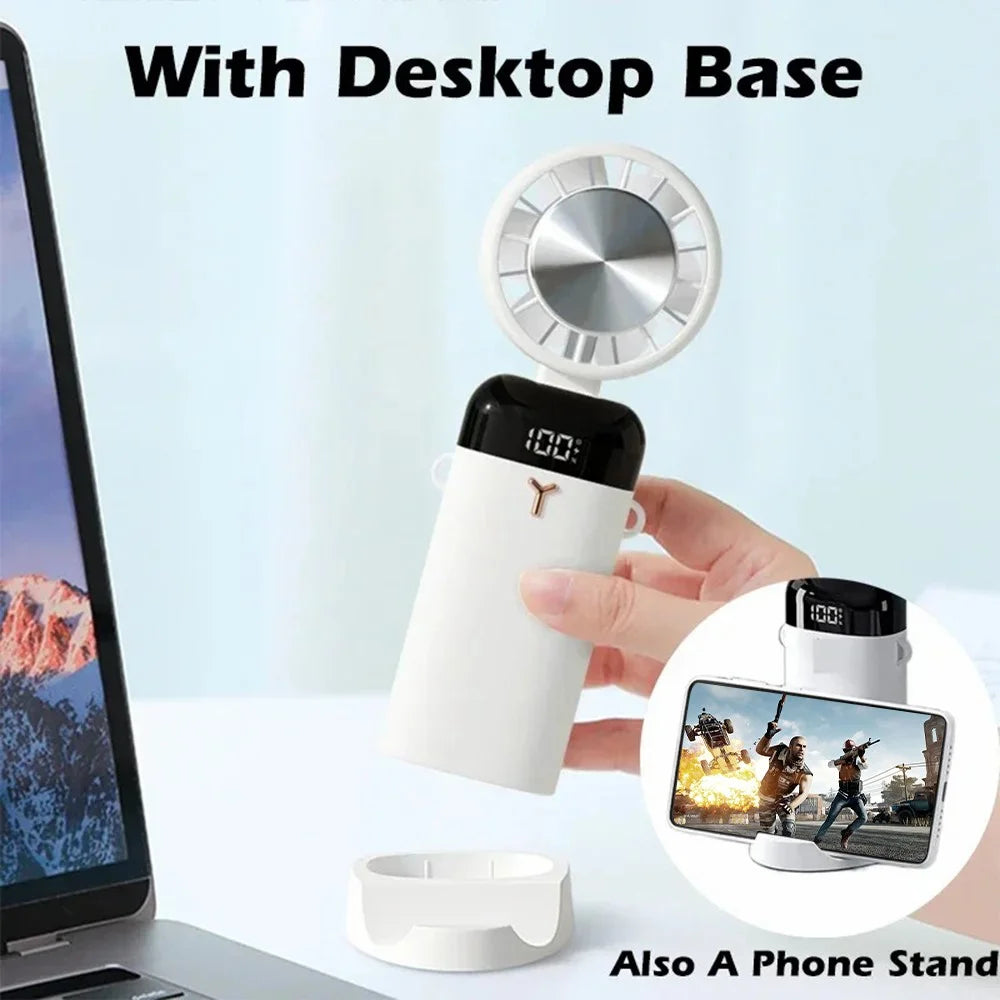 S3213 Folding Digital Display Mini Fan Quiet Portable Neck-Mounted Cooling Fan - White - 2