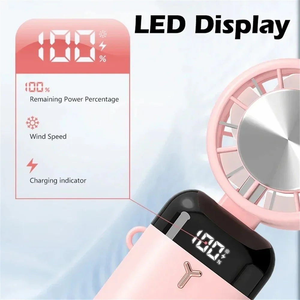 S3213 Folding Digital Display Mini Fan Quiet Portable Neck-Mounted Cooling Fan - White - 6