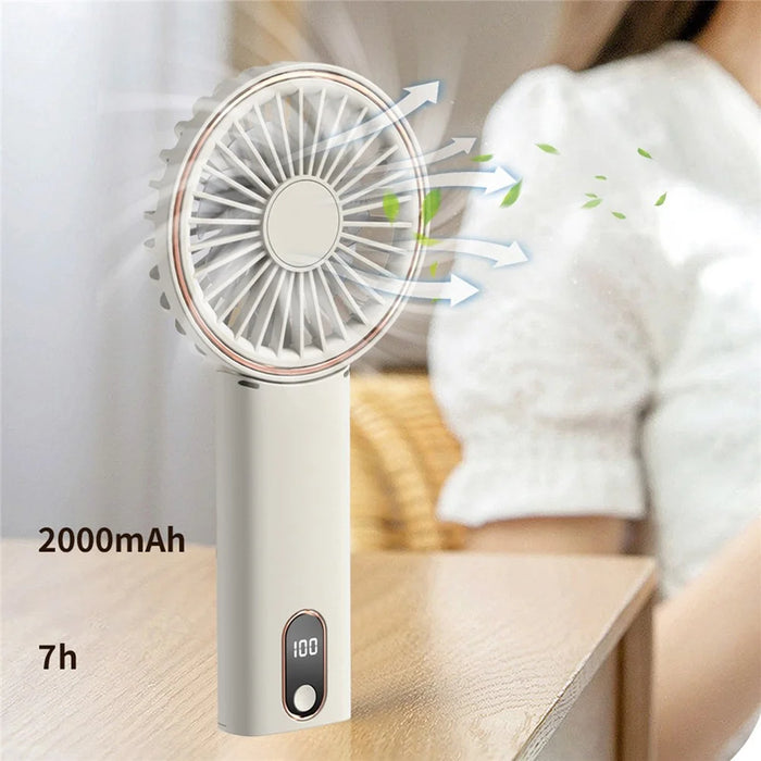 W10 USB Rechargeable 4 Gears Silent Portable Handheld Fan with Digital Display - White - 7