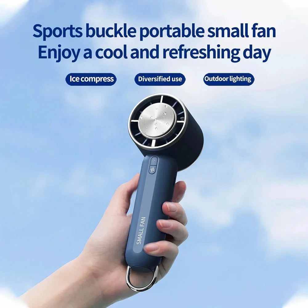 HX138 Outdoor Travel Camping Cold Compress 3 Speed Handheld Fan with Light - Navy Blue - 2