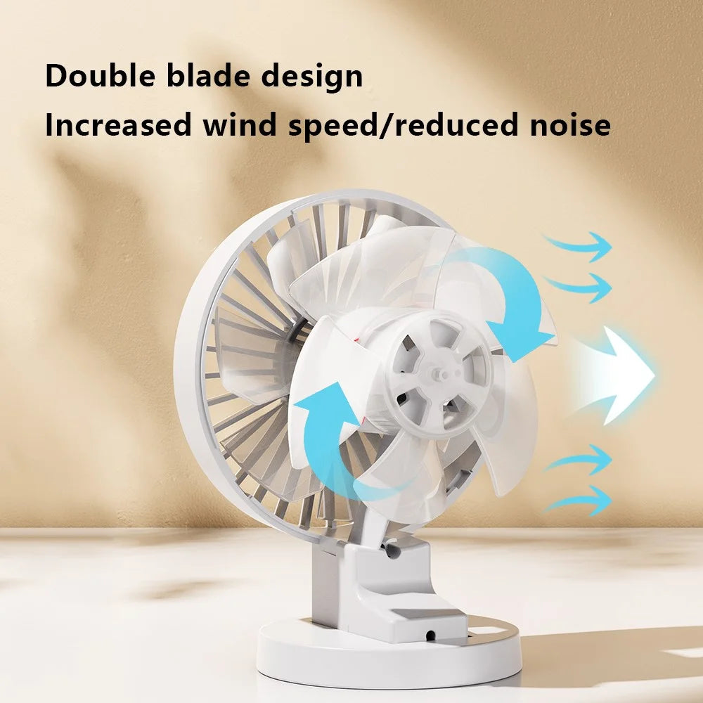 WT8019 USB Mini Desktop Fan Summer Double Blade Angle Adjustable Cooling Fan - Beige - 4