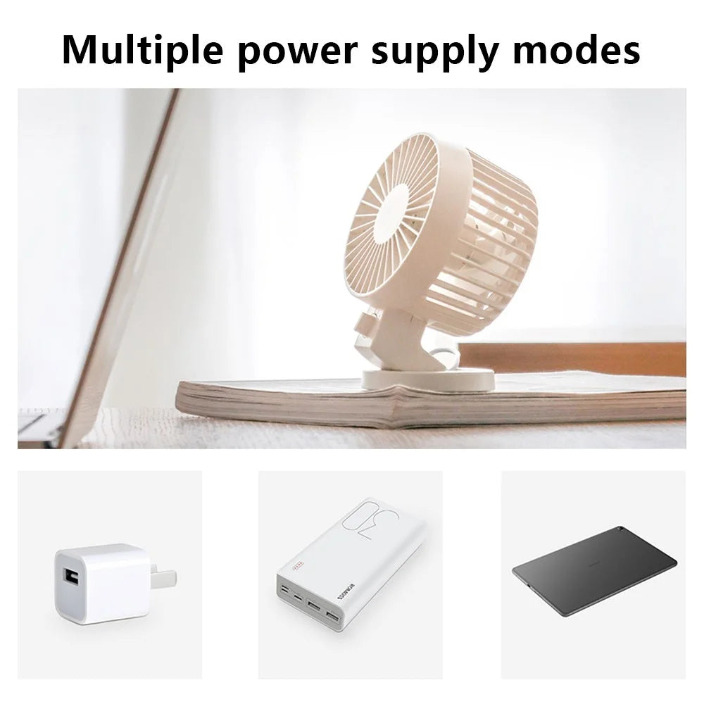 WT8019 USB Mini Desktop Fan Summer Double Blade Angle Adjustable Cooling Fan - Beige - 5
