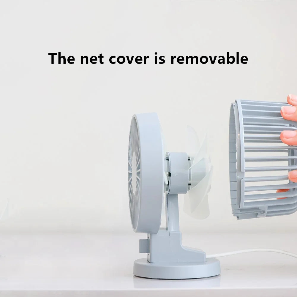 WT8019 USB Mini Desktop Fan Summer Double Blade Angle Adjustable Cooling Fan - Beige - 6