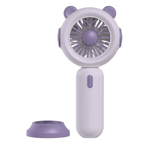 1117A Mini Handheld Fan 3 Speeds Adjustable Summer Cooling Fan with Base - Purple - 1