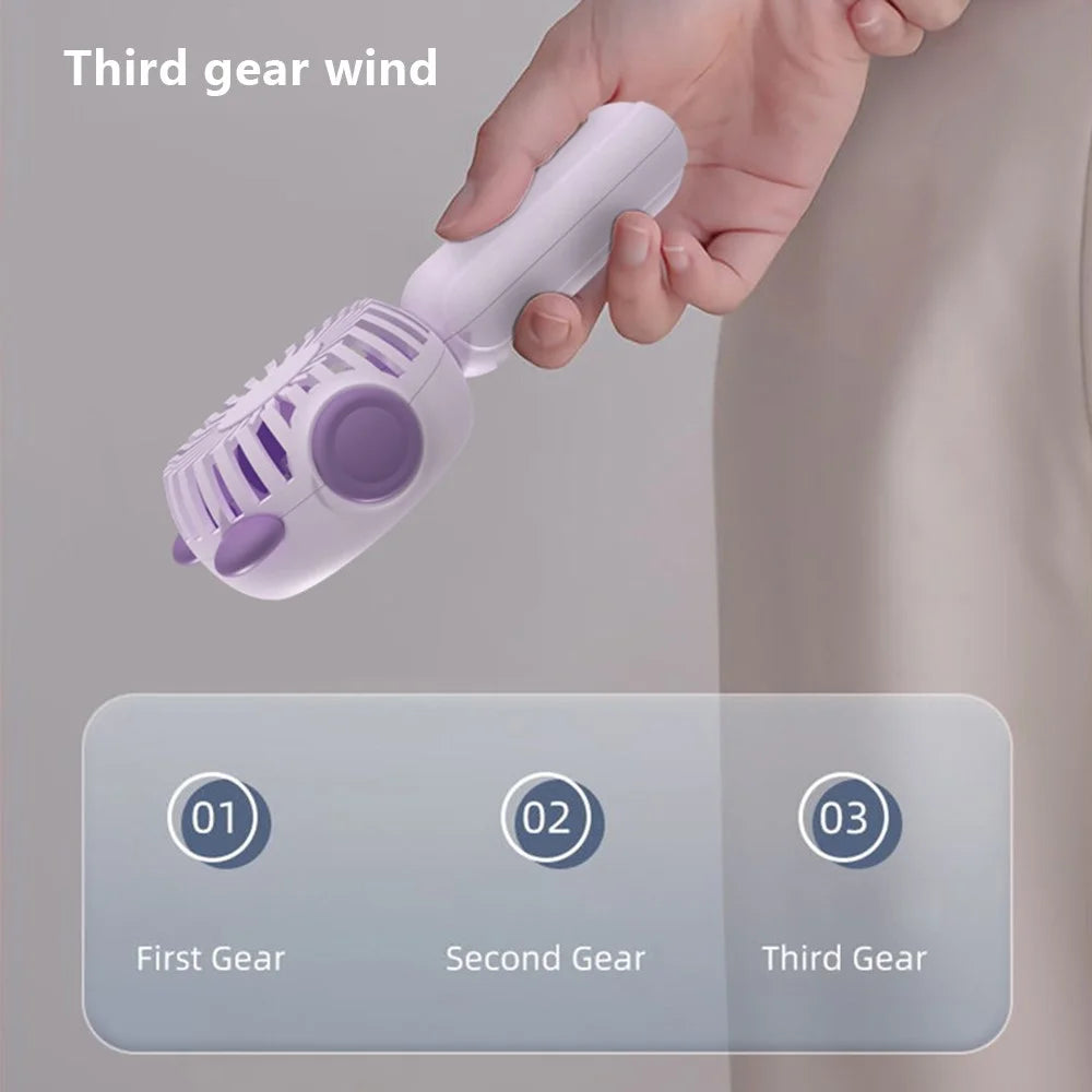 1117A Mini Handheld Fan 3 Speeds Adjustable Summer Cooling Fan with Base - Purple - 2