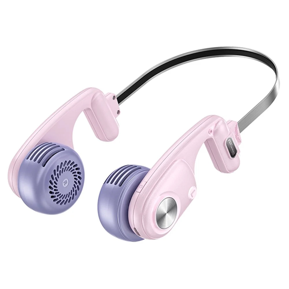 MF086 5 Speeds Adjustable Silent Summer Cooling Metal Neckband Hanging Fan - Pink+Purple - 1