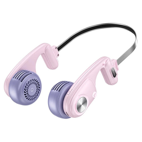 MF086 5 Speeds Adjustable Silent Summer Cooling Metal Neckband Hanging Fan - Pink+Purple - 1