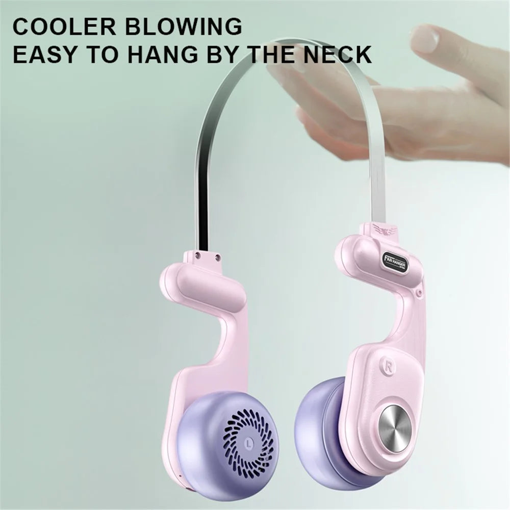 MF086 5 Speeds Adjustable Silent Summer Cooling Metal Neckband Hanging Fan - Pink+Purple - 3