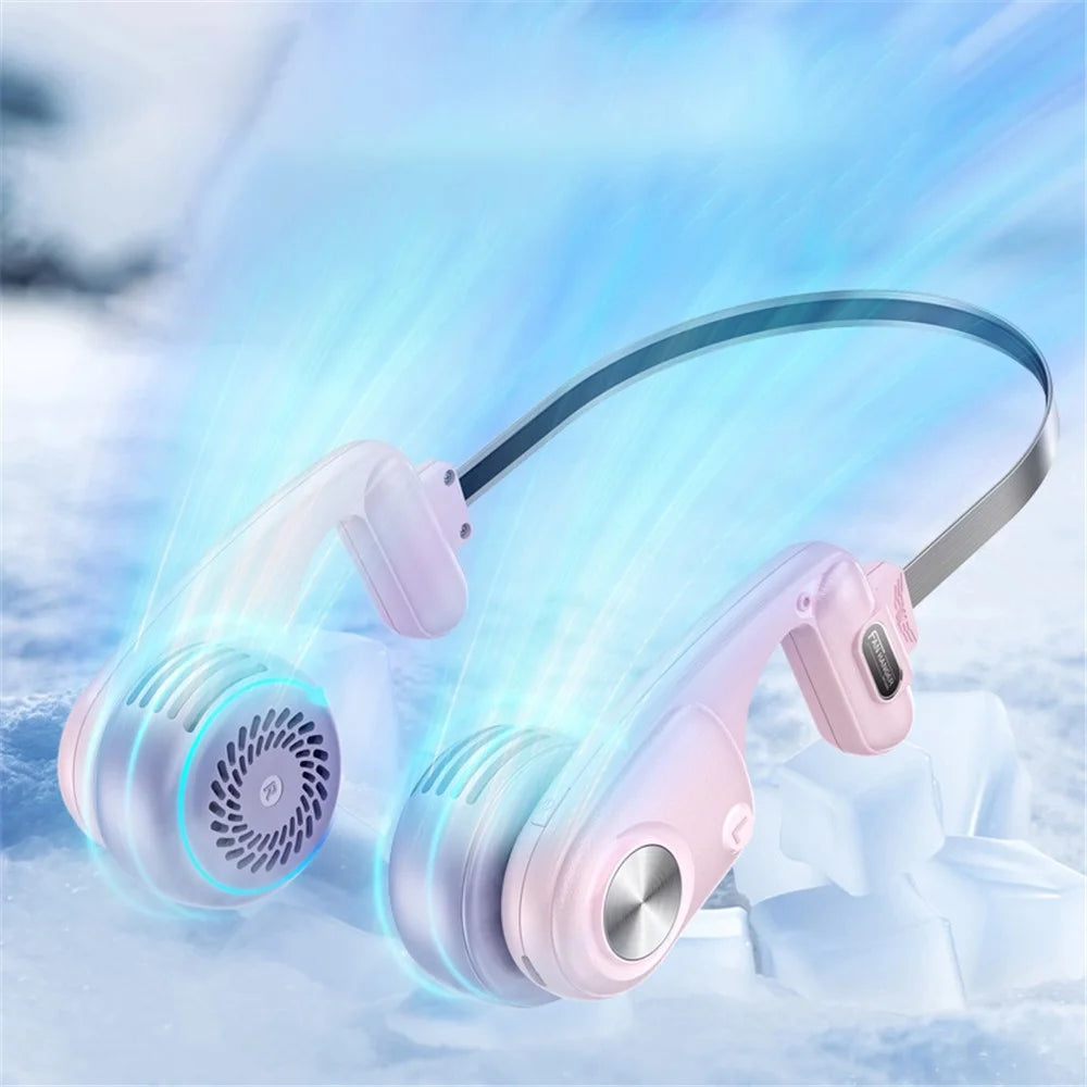MF086 5 Speeds Adjustable Silent Summer Cooling Metal Neckband Hanging Fan - Pink+Purple - 6