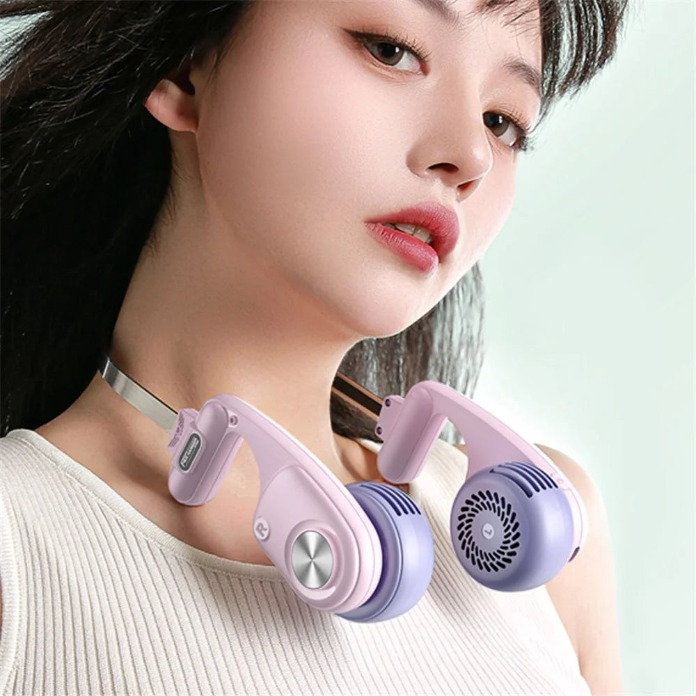 MF086 5 Speeds Adjustable Silent Summer Cooling Metal Neckband Hanging Fan - Pink+Purple - 7