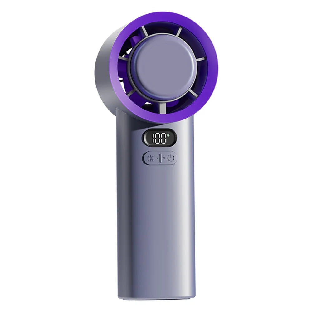 M57 100 Gears Stepless Adjustable Cold Compress Digital Display Handheld Fan - Grey+Purple - 1