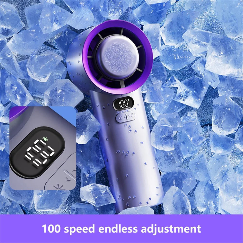 M57 100 Gears Stepless Adjustable Cold Compress Digital Display Handheld Fan - Grey+Purple - 2