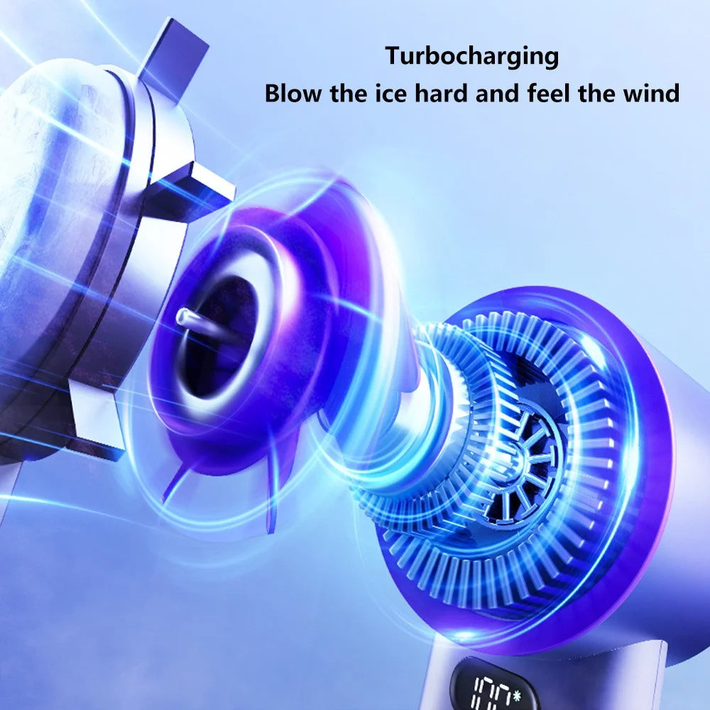 M57 100 Gears Stepless Adjustable Cold Compress Digital Display Handheld Fan - Grey+Purple - 4