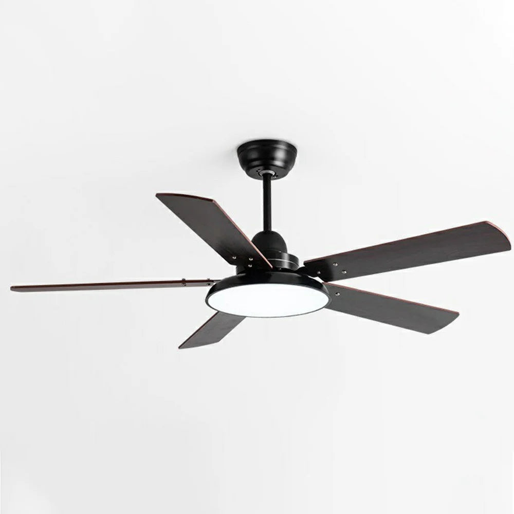 132CM Home Ceiling Fan Cooler with Light + English Remote Control (No Battery) - Black Wooden Blade - 1