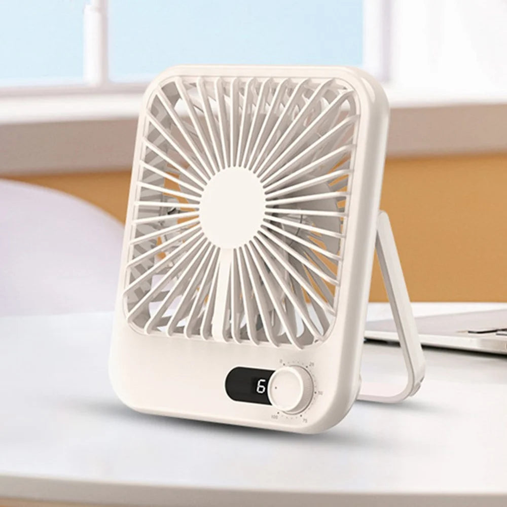 101 1-100 Gears Stepless Speed Silent Desk Fan with Triangular Support (CE / FCC Certified) - Beige - 1