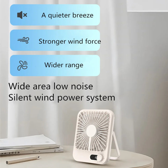 101 1-100 Gears Stepless Speed Silent Desk Fan with Triangular Support (CE / FCC Certified) - Beige - 2