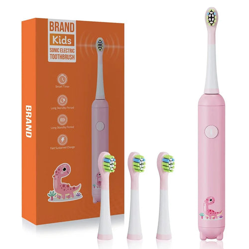 K5 Children Sonic Electric Toothbrush with 4 Replacement Brush Heads and 3 Modes - Pink - 1